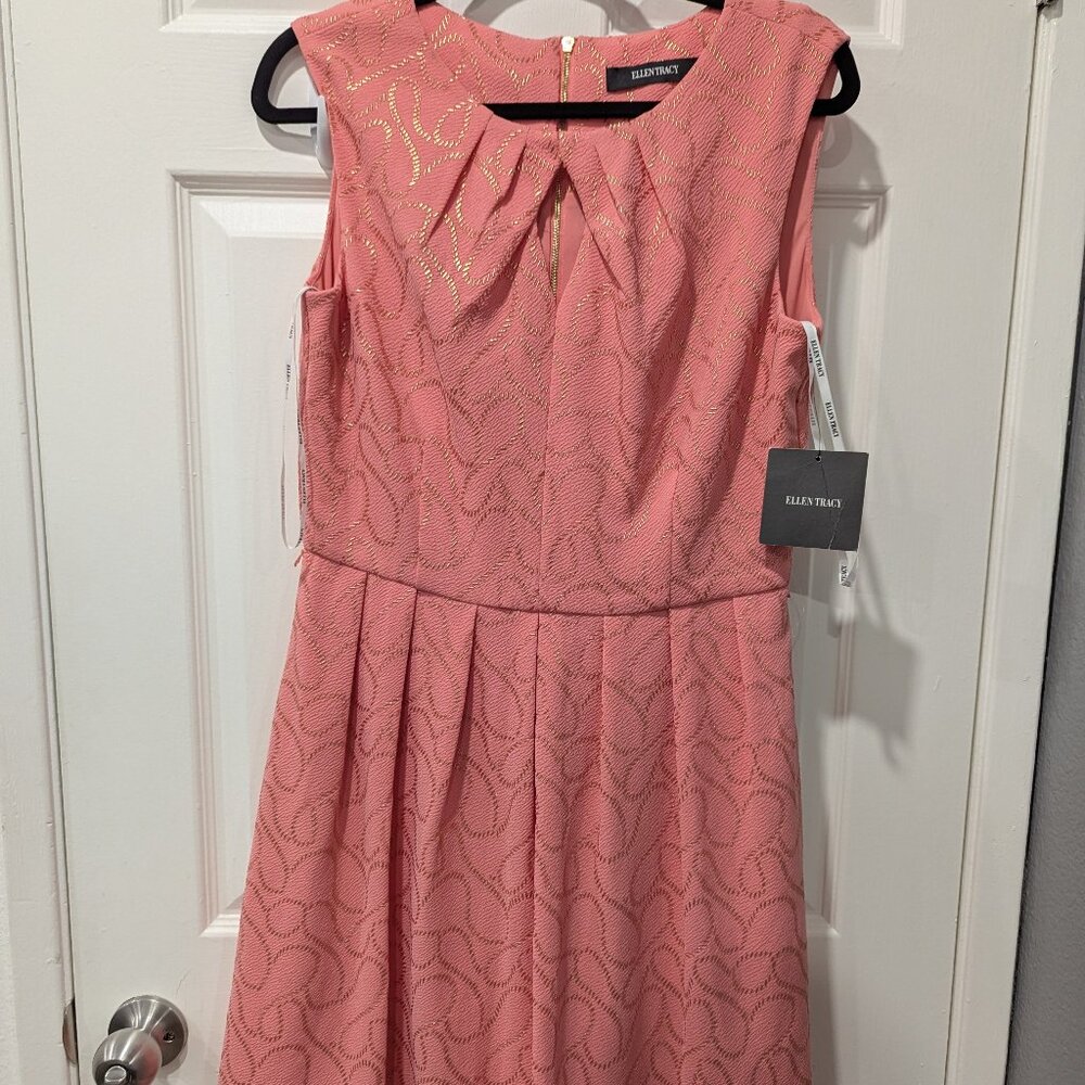 Ellen Tracy Coral Textured Fit & Flare Dress – Size 10 – NWT